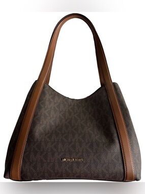 NWT Authentic Michael Kors Rosemary Brown Logo Large Shoulder Tote Luggage Bag
